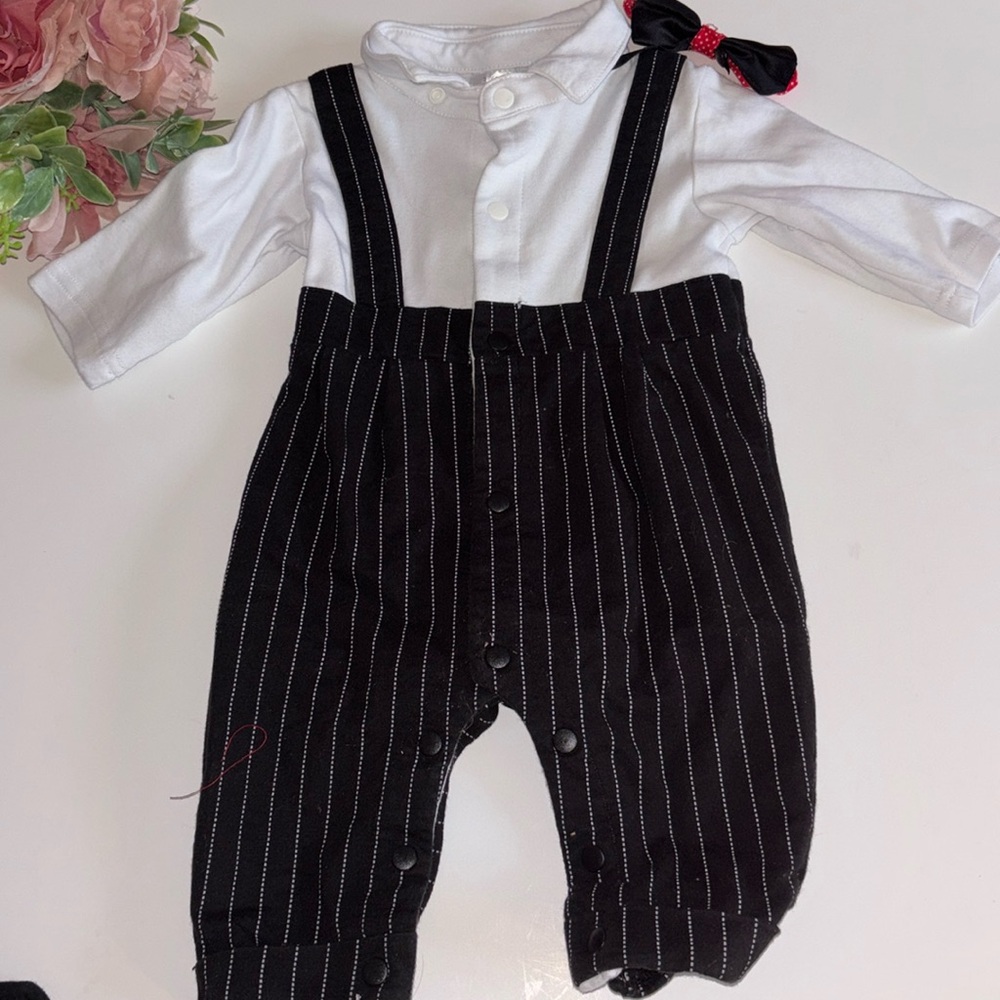 Baby Tux Baby Pinstripes Set 3-6 Month outfit Black and White Baby Tuxedo - Picture 2 of 16